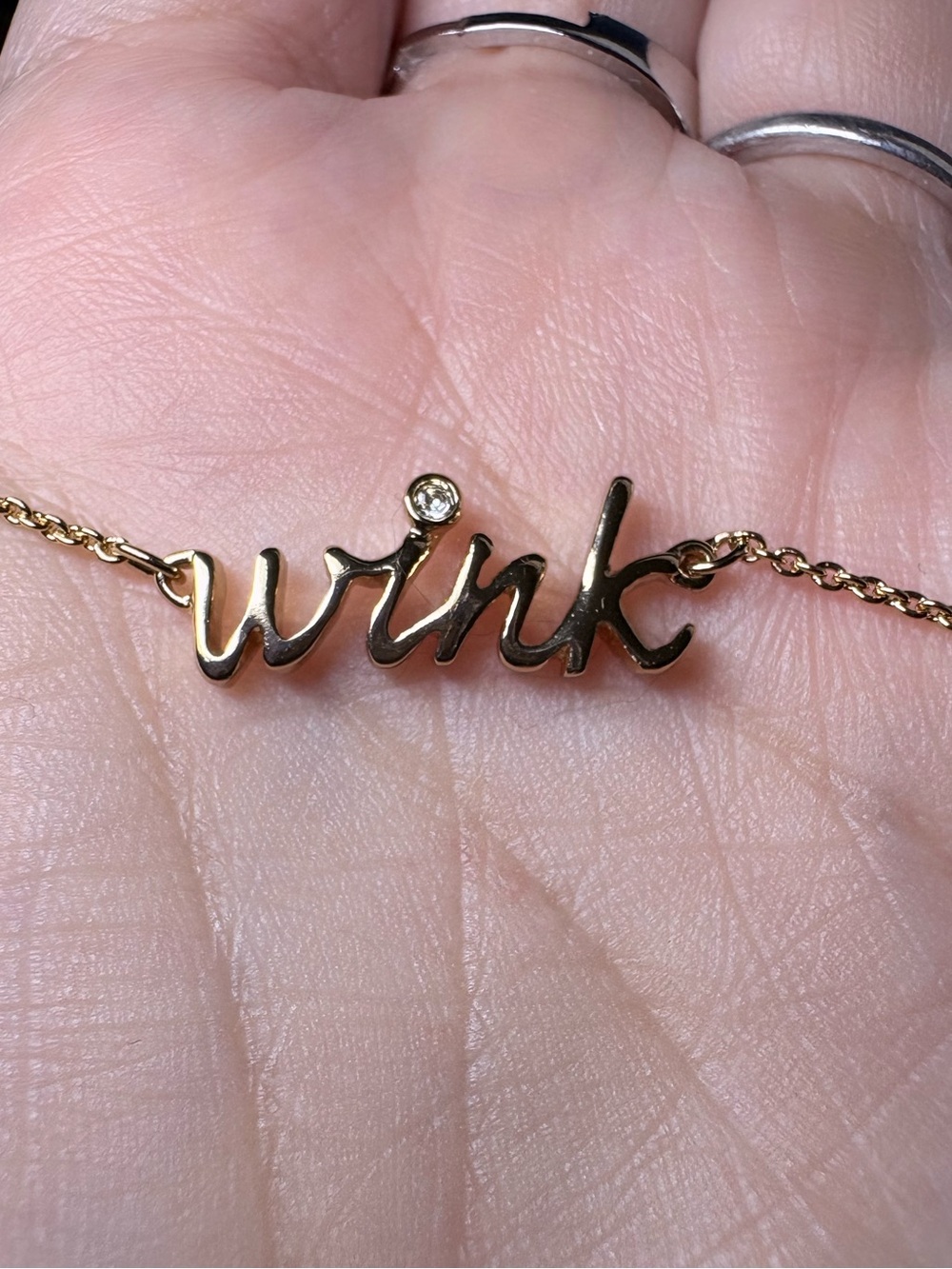 kate spade Gold 'wink' Script Pendant Necklace with Crystal Accent NWT